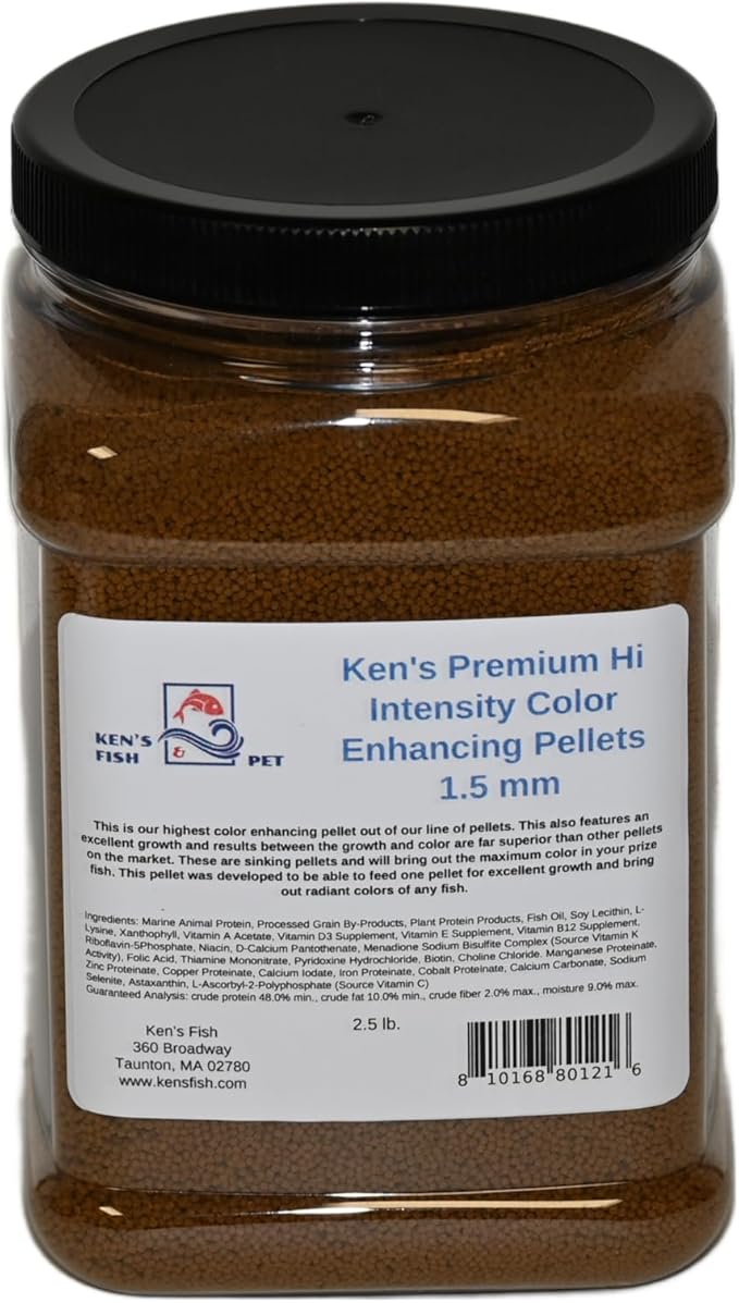 Ken's Fish & Pet Premium Hi Intensity Color Enhancing Pellets 1.5 mm (2.5 lb. Jar)