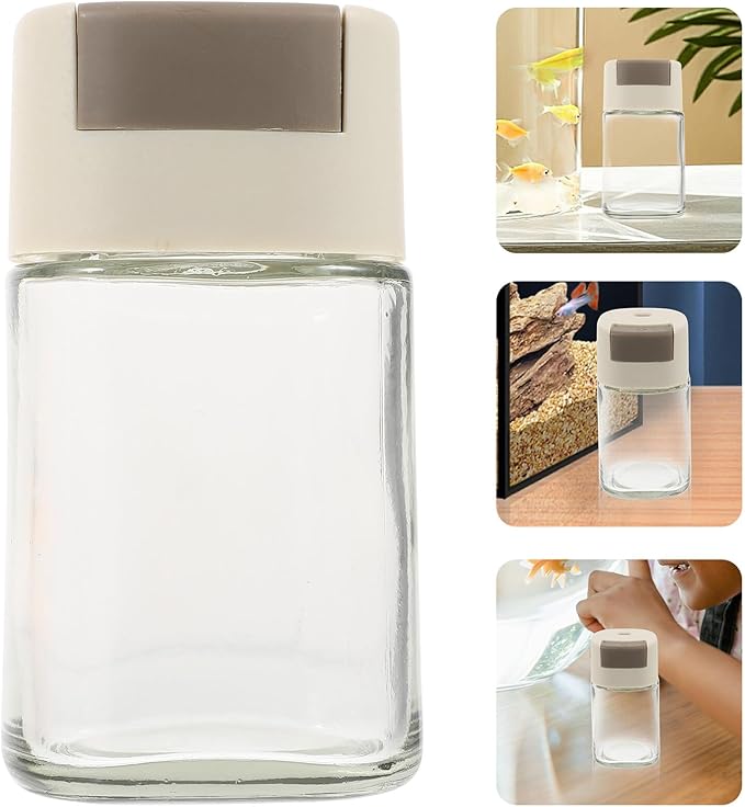 HOMSFOU Aquarium Fish Feeding Bottle Fish Feeder Glass Food Dispenser with Moisture-Proof Storage Betta Turtle Feeding