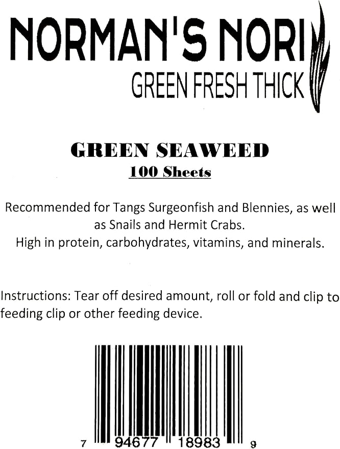 Green Seaweed Sheets 100 Package of 4” x 7.5” Nori Seaweed Sheets, for All Algae Eating Fish, 100% Natural, Nutrient-Dense, Super Thick