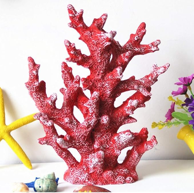 Taotenish Artificial Coral Ornament Underwater Sea Plants Decorations Craft Resin Aquarium Plants Coral Fish Tank Decorations - Red