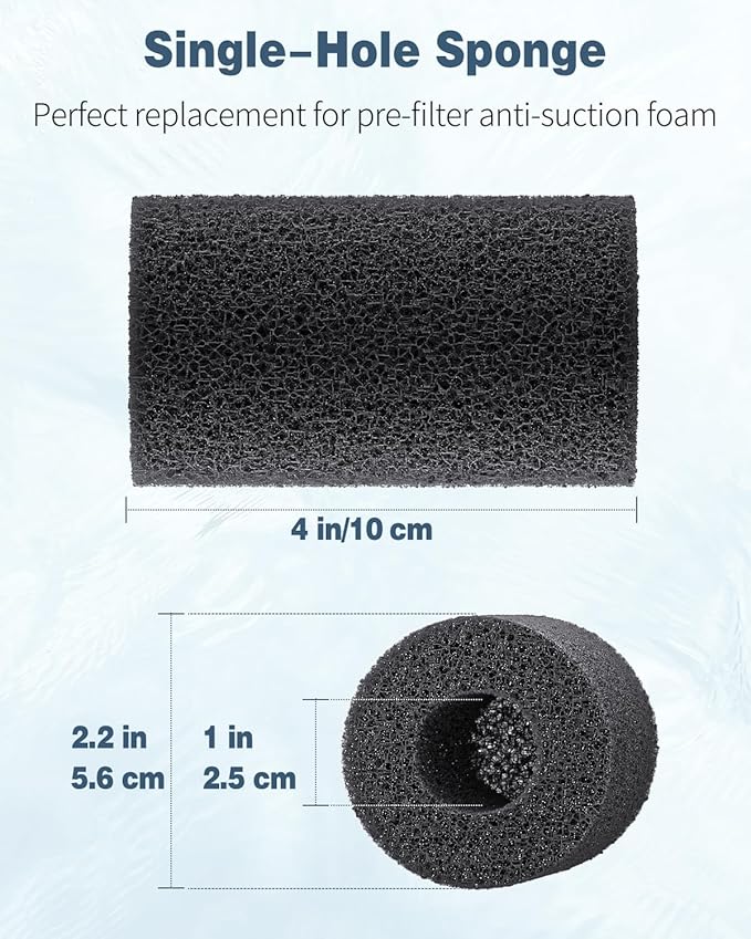 Pawfly 6 Pack Pre-Filter Sponge, Aquarium Filter Sponge 1" Intake Sponge Foam Roll for Small Fish Shrimp Fry Fish Tank Covers Accessories