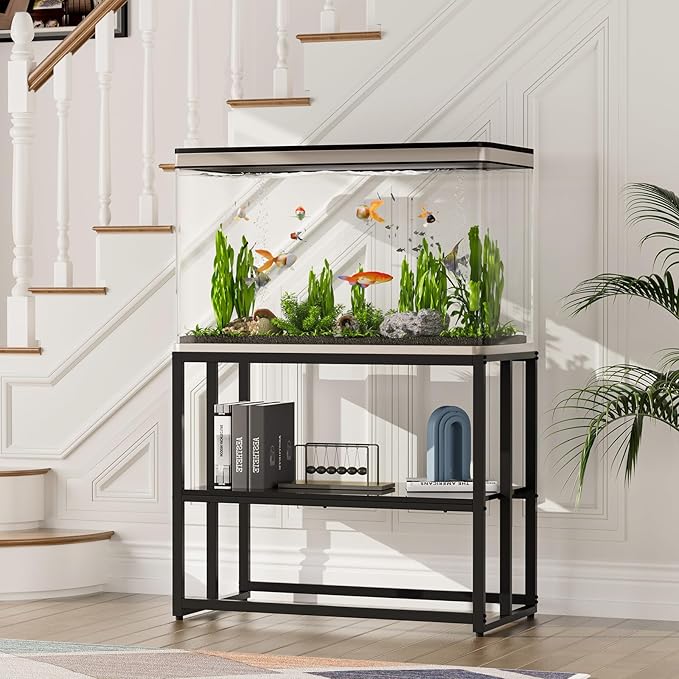Urban Deco 40 Gallon Fish Tank Stand 660LBS Capacity For Aquarium Stand Metal Fish Tank Stand 36.6"x18.5"x30" Dual-Layer Design Terrarium Stand Ideal for Home and Office, Black