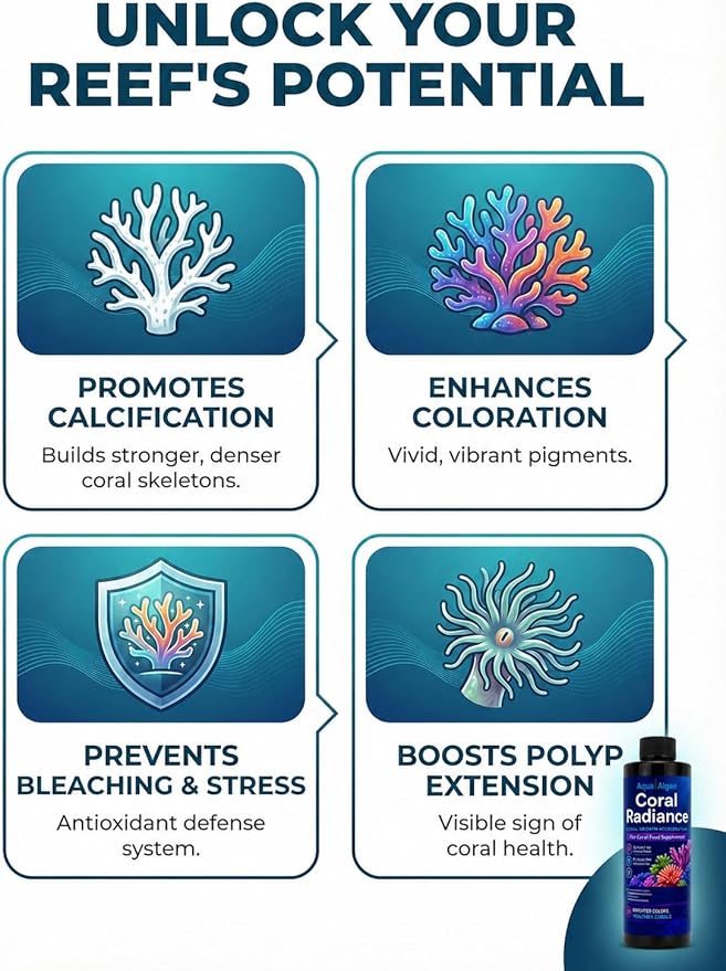 Coral Radiance Coral Amino Acids β Reef Tank Coral Food Supplement for SPS & LPS, Phosphate-Free & Nitrate-Free, Supports Color, Growth & Polyp Extension, 8 fl oz
