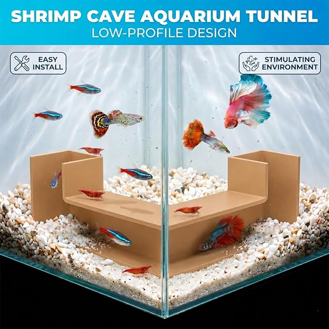 Aquarium Underground Tunnel 5", Clear Viewing Fish Tank Cave, Dual-Entrance Shrimp Hideout, Substrate Buried Decor for Betta, Loaches, Corydoras, Smooth ABS, Sand
