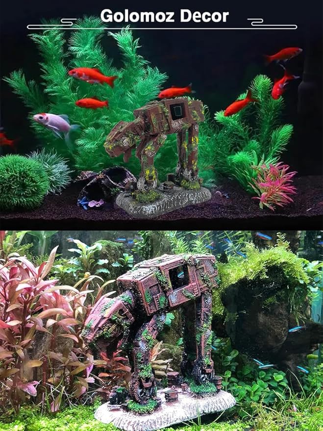 Fish Tank Decoration,Star Wars Aquarium Accessories,Small Aquarium Decor for Betta N Goldfish Hideouts Cave Hide Ornament Design for 3-10 Gallon,Alien Fish Robot Tank Decor for Hide N Play