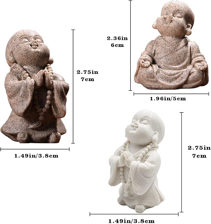 3 Pack Aquarium Ornaments Decoration, Fish Tank Decor, Mini Buddha Statue Sculpture Decoration, Cute Aquarium Sandstone Buddha Fish Tank Decor, Ornament Decor for Fish Tank Aquarium Home Garden Desk