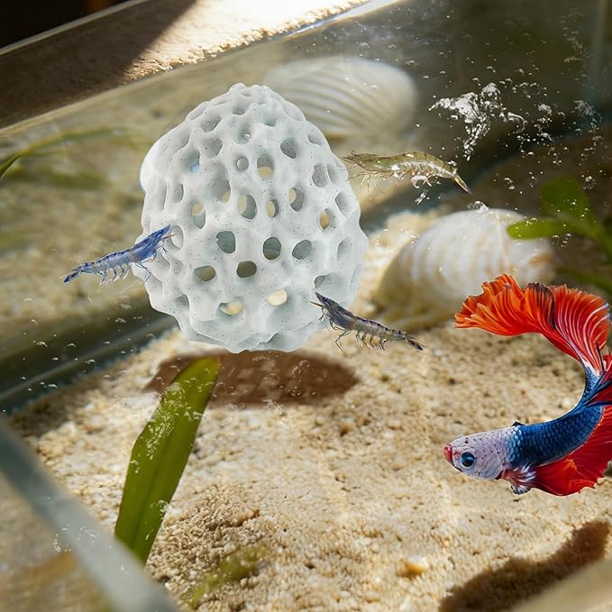 Shrimp Dome Hide, Shrimp Hides for Aquarium, Betta Fish Hideout with Suction Cup, Betta Habitat Tank Ornament Accessories, Aquarium Decor for Small Fish Guppy Hiding Resting (White)