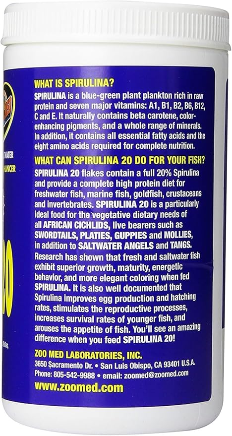 Zoo Med Spirulina 20 Flake Fish Food 6/4oz cans