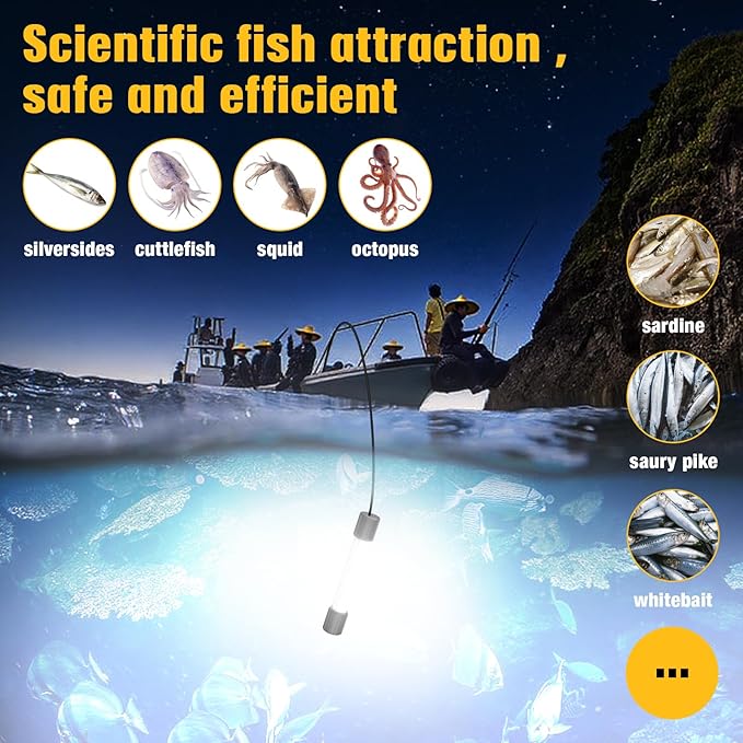 Underwater Fishing Light White LED Compatible with Dewalt 20V 60V Battery Lure Bait Light Submersible Night Boat Waterproof IP68 in Freshwater and Saltwater with 16.4FT