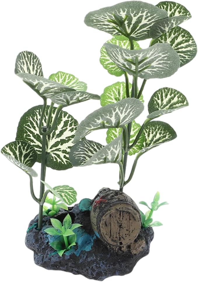 Aquarium Plastic Plants, Silk Aquarium Plants, Silk Plants for Betta Fish Tank, Plastic Plant Decoration for Aquarium, Green, Round Leaves, 6.69" Tall