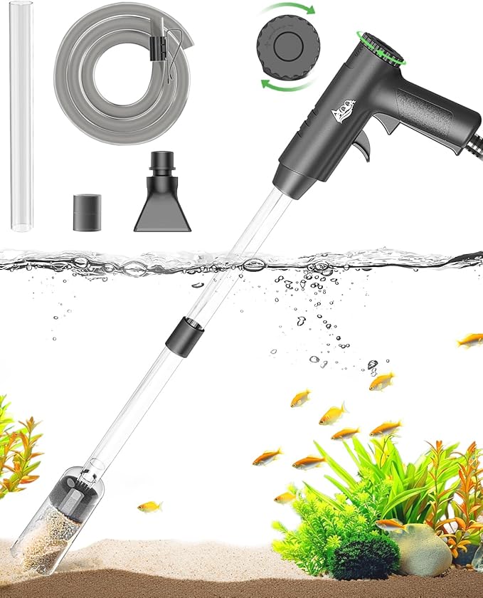 AQQA Aquarium Gravel Cleaner, 4-in-1 Upgrade Suction Power Manual Fish Tank Gravel Vacuum Cleaner Tools for Aquarium Water Changer with Water Flow Adjustment Use for Fish Tank Cleaning Gravel Sand
