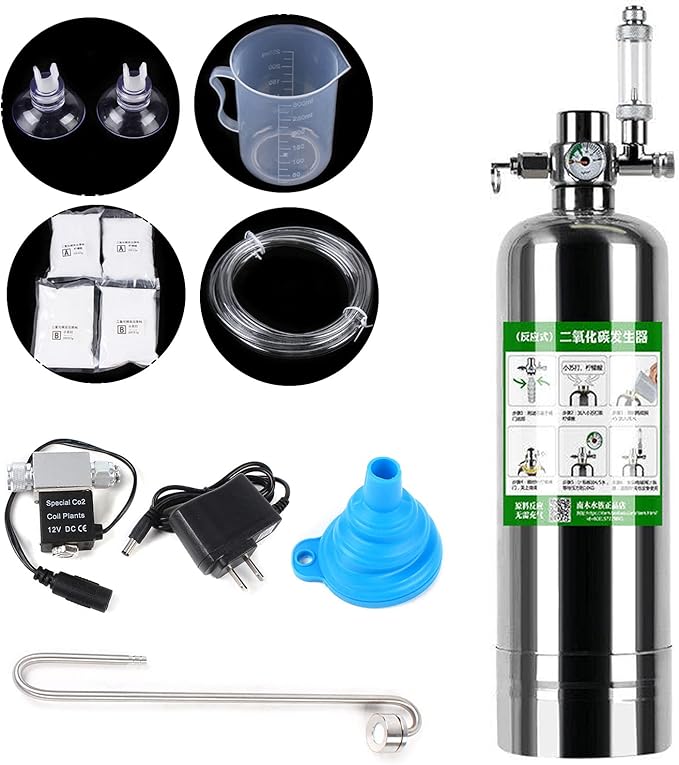 2L Co2 Generator System with Dual Gauge Display Pressure Gauge, DIY Co2 Generator System Kit w/6.56ft Air Hose, Automatic Pressure Relief Valve Bubble Counter for Plants Aquarium, Stable Output