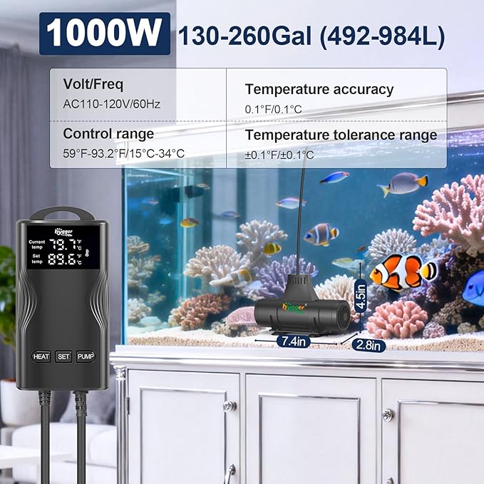 hygger Aquarium Heater with Upgrade Water Circulatio,Submersible Fish Tank Water Heater Digital Display,Auto Temperature Control for Freshwater Saltwater Safety Shut-Off Protection (800W,80~220Gal)