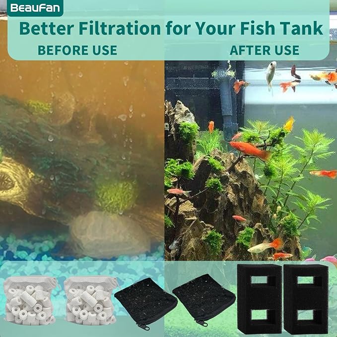 2 Set Aquarium Filter Media Kits Compatible with Fluval Flex (15 Gal) Desktop Aquarium, Includes 2 Carbon Filter Refills, 2 Foam Filters A1375, 2 Ceramic Rings & 1 Filter Cord
