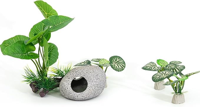 Aquarium Plants Fish Tank Decorations 6.6 inch Plastic Artificial Plant Goldfish Stone Cave Betta Fish Hides/Rest