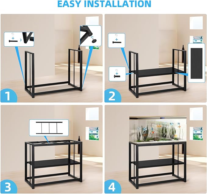 VOWNER 55-75 Gallon Fish Tank Stand - Metal Aquarium Stand, 48.4" x 14.9" x 29.5" Heavy Duty Reptile Tank Stand, Adjustable 2-Tier Fish Tank Rack Shelf for Home Office, Tank not Included, Black