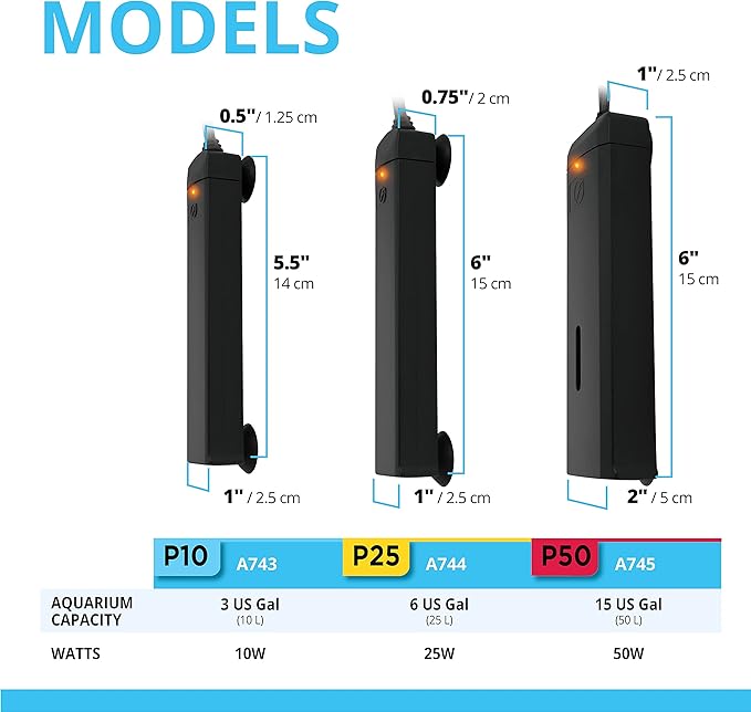 Fluval P50 Submersible Aquarium Heater – 50W, Preset 76-78°F for Freshwater & Saltwater Tanks up to 15 Gal, Shatterproof, Fully Submersible, LED Indicator, Durable & Safe Fish Tank Heater