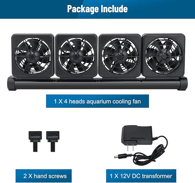 Aquarium Fan 2 3 4 Heads, Aquarium Chillers Cooling Fan Adjustable Fish Tank Cooling Fan with 2 Wind Speed Fan for Water Tank, Aquarium Tank Chiller (4 Head)