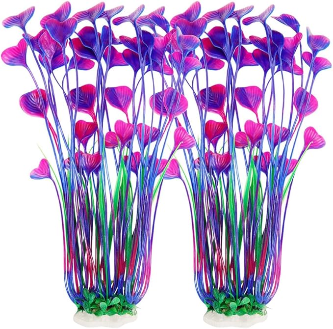 DSkoiph Artificial Plants Decoration Ornament for Fish Tank Aquarium Plastic Plants Tall 16 inch 2 Pack (Purple), PHCD761-4