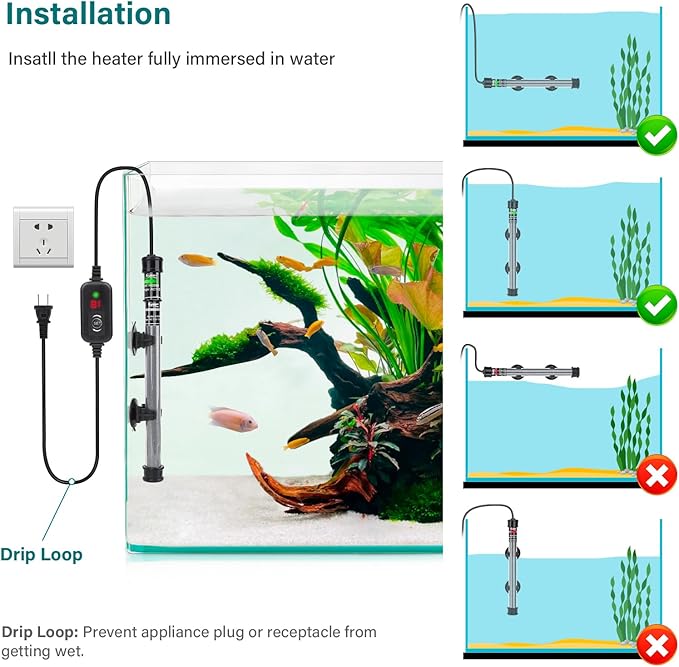 hygger Submersible Aquarium Heater, 100W 150W 200W 300W Adjustable Fish Tahk Heater with Temperature Controller, LED Display, Small Aquarium Betta Heater for up to 20/26/40/48 Gallons