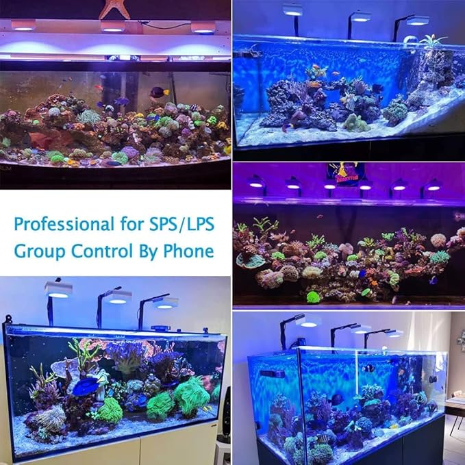 PopBloom RL90 WiFi Reef LED Light, 100W Reef Aquarium Lighting for Marine SPS LPS Corals Saltwater Fish Tanks, Enhanced Violet and Blue Spectrum, APP Fully Programmable (White, with Hang kit)