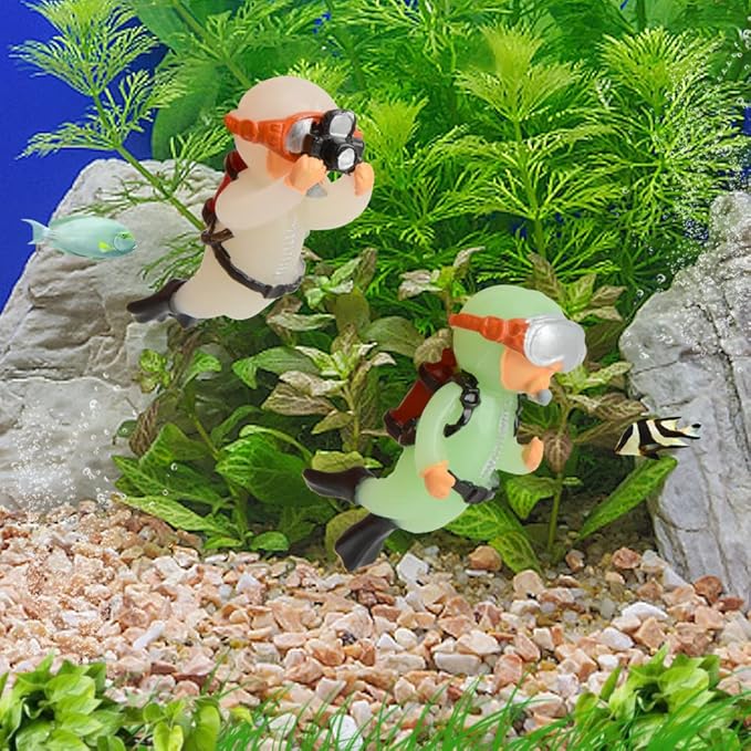 AnRui 2 Pack Floating Fish Tank Decorations Cute Diver Aquarium Decoration Floating Device Betta Fish Tank Accessories Ornament for Fish Playing
