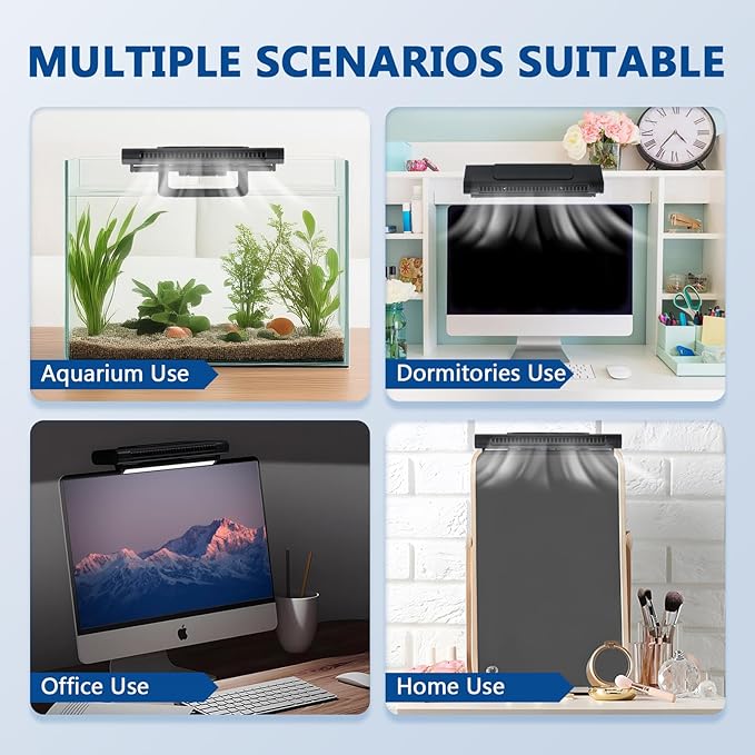 BAOSHISHAN Aquarium Chiller Fan, Powerful Aquarium Cooling Fan with Adjustable Wind Speed, Fish Tank Fan with 3 Dimmable Light for Axolotl Tank Home Office