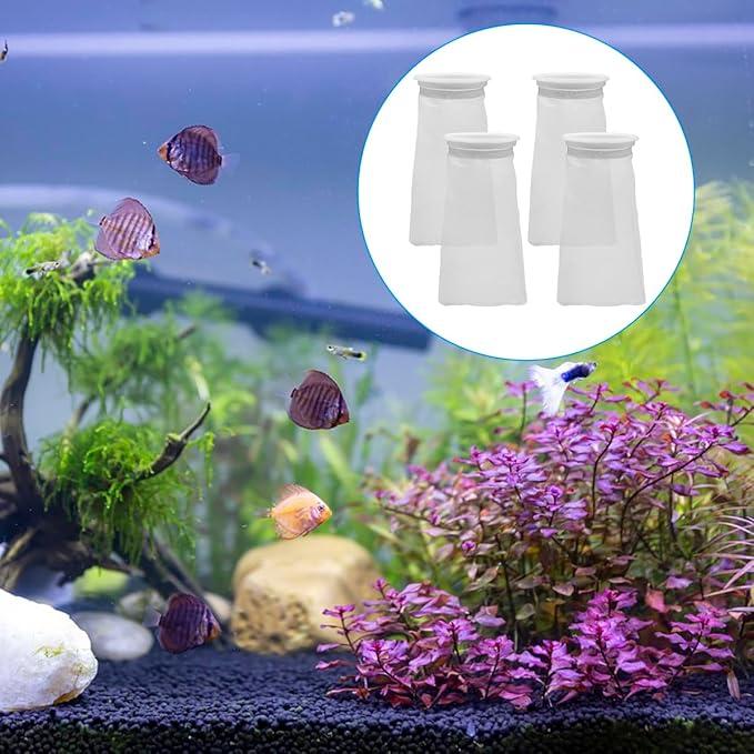 4 Pack 4 Inch Aquarium Filter Bags, Nylon Mesh Filter Socks, 200 Micron Felt Filtration, 4 Inch Ring by 10 Inch Long