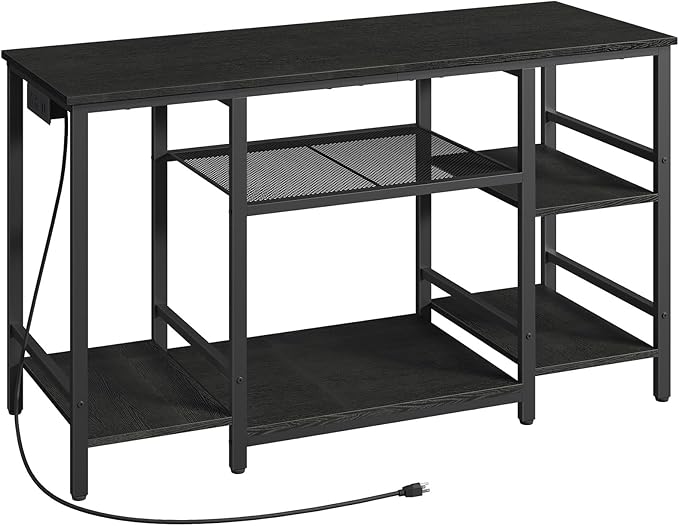 MAHANCRIS 55-75 Gallon Fish Tank Stand with Power Outlet, 3-Tier Metal Frame Aquarium Stand, Heavy Duty Reptile Terrarium Tank Stand, 52.0" L x 19.7" W x 29.9" H, 800 LBS Capacity, Black FTBK55E01