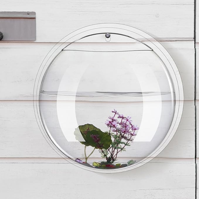 Ziliny 2 Pcs Hanging Wall 1 Gallon Fish Bowls Acrylic Clear Wall Fish Tank for Beta Aquariums Mounted Plant Bubbl Ecosphere Decor