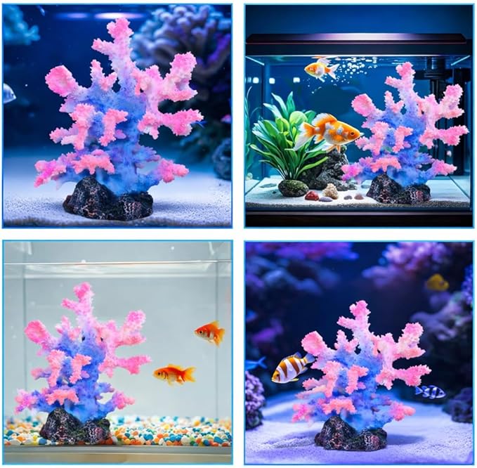 Polyresin Coral Ornament for Fish Tank Decorations,Aquarium Landscape Decor - Safe for Saltwater & Freshwater,Blue&Pink