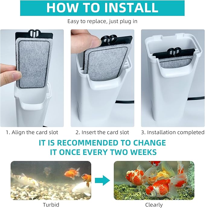 Turtle Tank Filter Ultra-Low Water Filtration, 3 Layers of Filtration, Silent Water Pump, Suitable for Reptiles, Turtle Tanks, Amphibians, Frog, Fish Tank (Filter Chips)