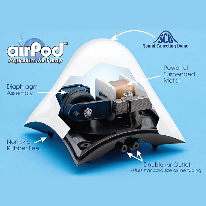 Penn Plax Air Pod Aquarium Air Pump Ultra Quiet Compact Dome Shape Dual Air Output | Multiple Size Options