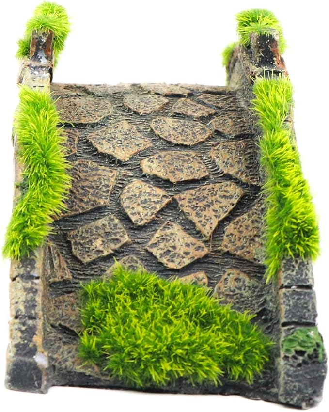 AQUA KT Fish Tank Decor Arch-Bridge Drawbridge with Grass for Aquarium Landscaping Decoration