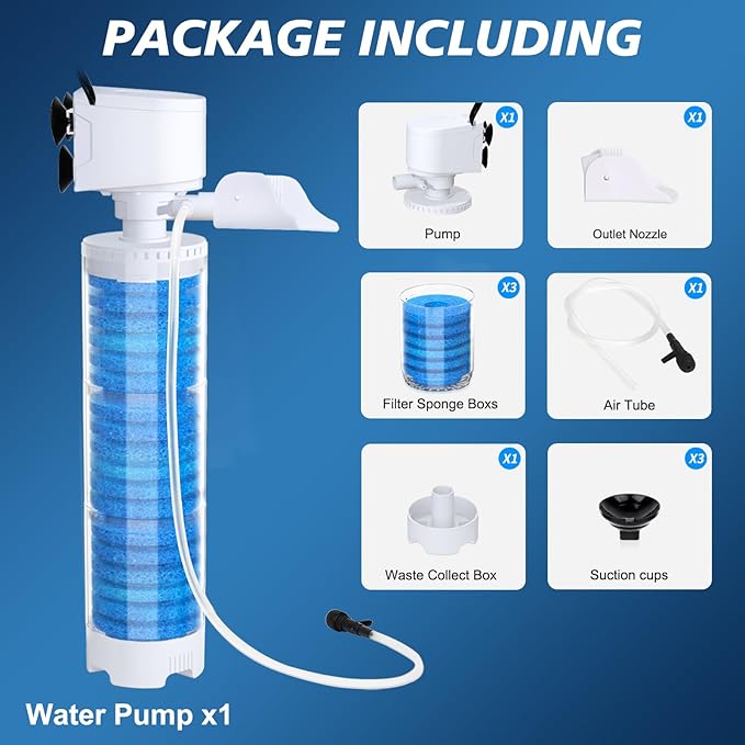 fishkeeper 20-100 Gal Multifunction Power Aquarium Filter, Up to 320GPH Adjustable Bubble & Silent Dual Mode Internal Fish Tank Filter for Filtration, Oxygenation, Circulation, Wavemaker
