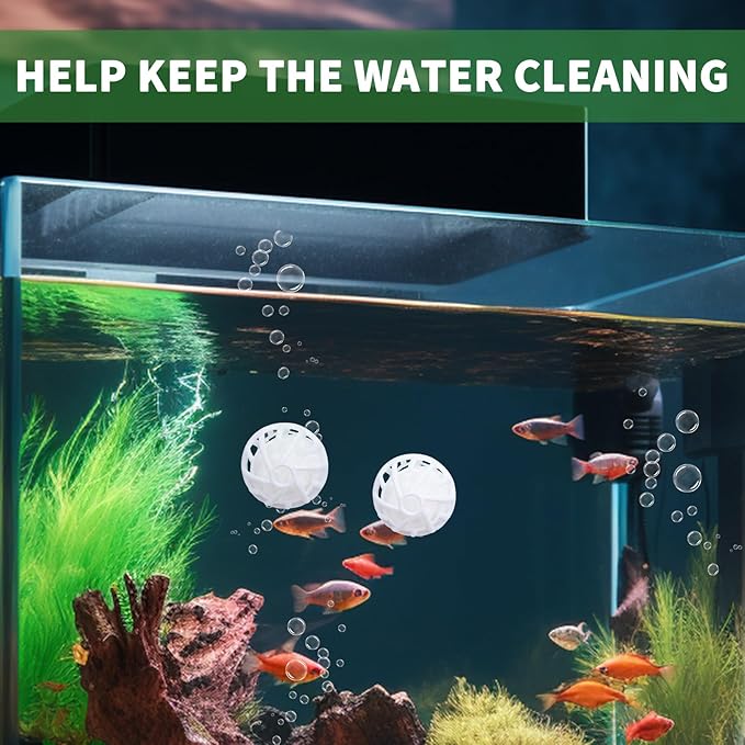 Betta Fish Tank Accessories, 2 Plastic Feeding Rings with Suction Cups and 2 Nitrifying Balls, Betta Enrichment Toys, Fish Tank Decor, Turtle Toys for Aquatic Turtles