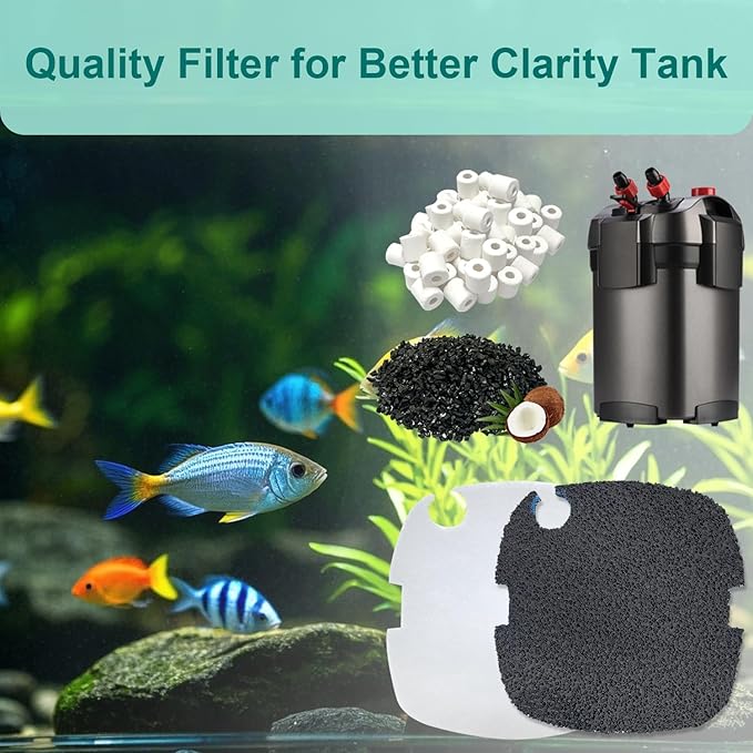 16-Set Aquarium Filter Media Kit Compatible with Marineland C-Series and Magniflow 160, 180, 220 and 250 Canister Filters, Includes Polishing Filter Pads, Ceramic Rings, Coconut Shell Carbon
