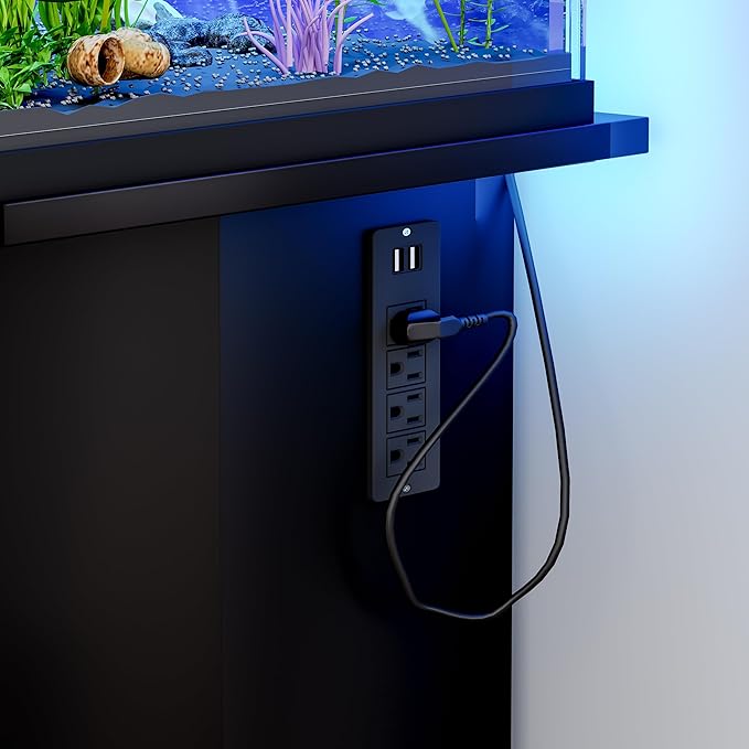 55-75 Gallon Fish Tank Stand with Power Outlet, Modern Heavy Duty Aquarium Stand with Cabinet Storage for Fish Tank/Turtle Tank/Reptile Terrarium, 880LBS Capacity, Black