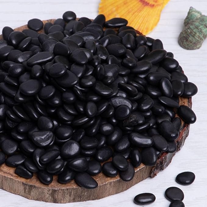 gemshan 2lb Black Pebbles for Plants Polished Stone Bulk 7mm-9mm River Rocks for Aquarium Vase Plant Decoration