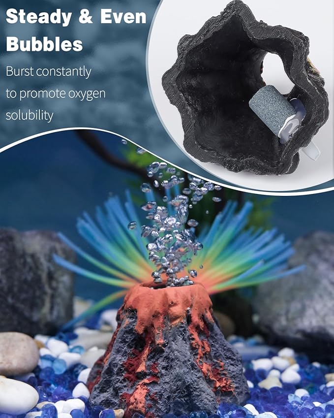 Uniclife Aquarium Volcano Ornament Kit Fish Tank Decoration Mini Resin Volcanic Decor for Fish Tank with Air Stone Bubbler Airline Tubing Accessories for Oxygenation (Air Pump Not Included)