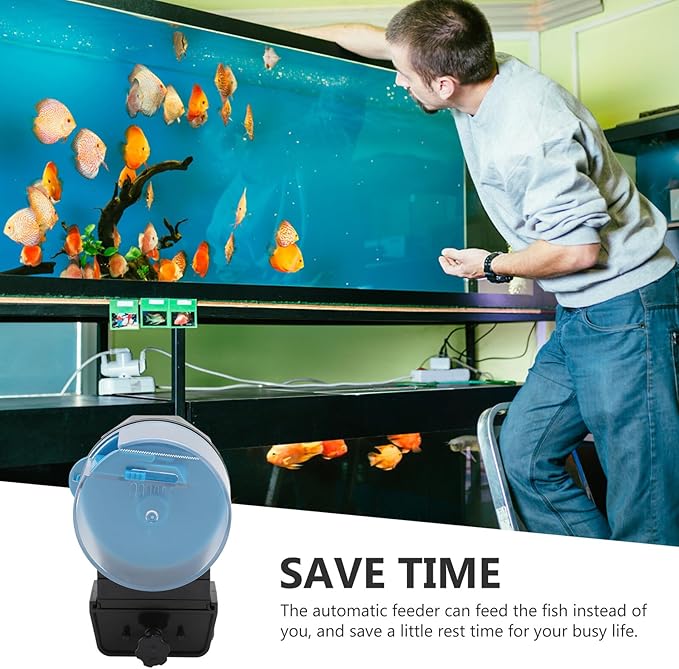 TEHAUX Automatic Fish Feeder and Intelligent Turtle Feeder, Blue Aquarium Feeding Device with Timer Function, Household Pet Feeding Accessory for Fish Tanks, Battery Not Included