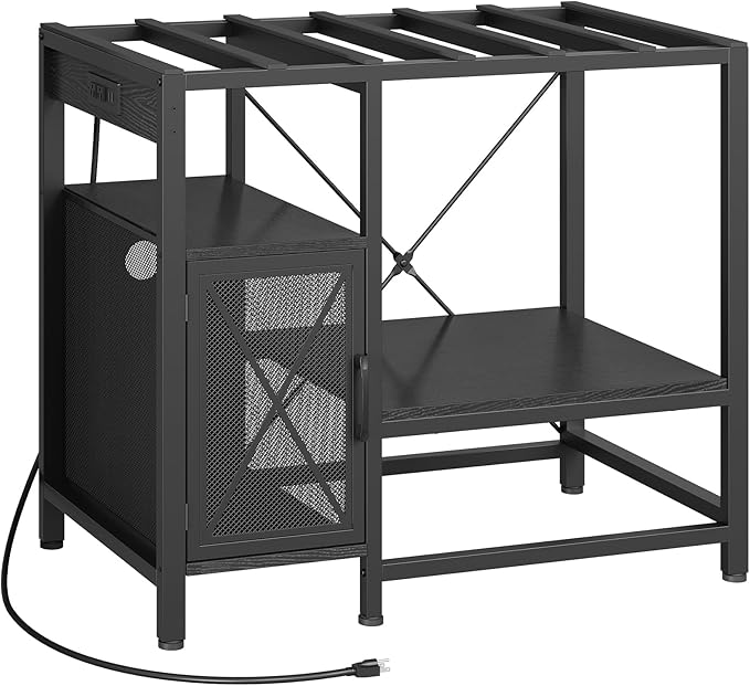 MAHANCRIS 40-50 Gallon Fish Tank Stand, Aquarium Stand with Power Outlet and Storage Cabinet, Heavy Duty Tank Stand Suitable for Turtle Tank, Reptile Terrarium, for Home Office, Black FTBK50E01