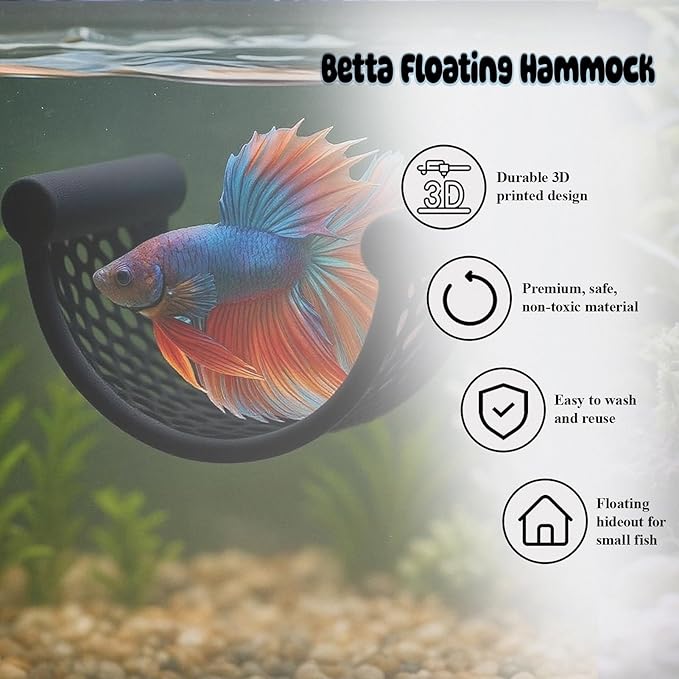 CPLIKE Black Betta Fish Hammock ā Floating Aquarium Rest Ledge for Nano Fish, Shrimp, Corydoras ā Natural-Look Black Perch Platform for Betta Tanks, Aquascape Decor, Low Flow Aquarium Accessory