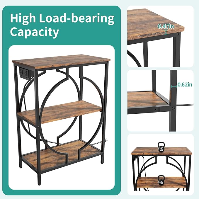 HavenlyYouth 10 Gallon Aquarium Stand with Power Outlet, 3 Tier Heavy Duty Metal Fish Tank Stand with Storage, Fish Tank Table for Home Office, 21.3" x 11.8" x 29", Rustic Brown