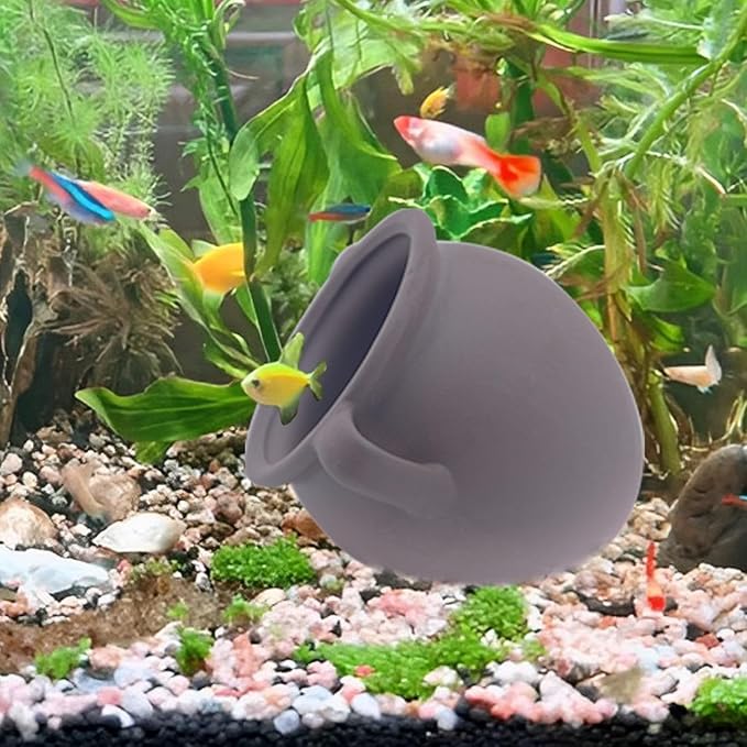 Ceramic Jar Aquarium Decoration, Clay Pot Fish Tank Cave Vase Shape Fish Tank Decoration Accessories Ancient Greek Leaning for Shrimps Fish Spawning - Large