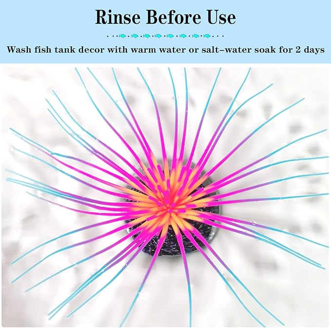 Silicone Glowing Effect Fish Tank Decorations for Aquarium, Artificial Soft Anemone Coral Plants Ornaments for Aquarium Decor Landscape, Glow in Dark Fish Tank Accessories Decorations(Rainbow)