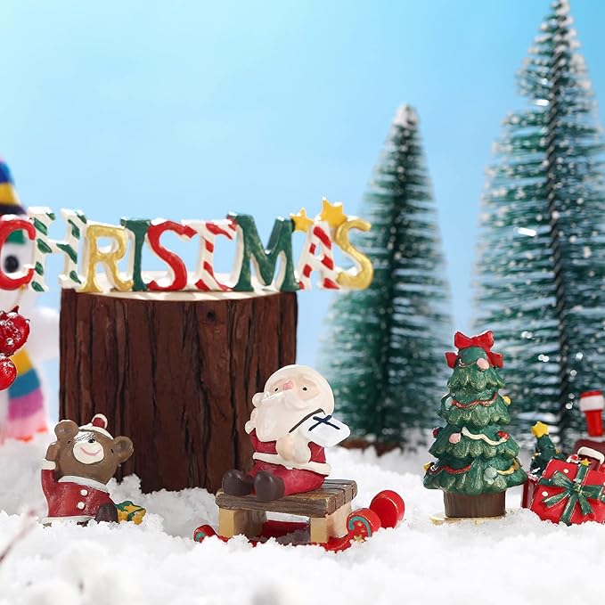 Jetec 6 Pcs Christmas Aquarium Decoration Fish Tank Creative Aquarium Resin Ornament Xmas Series Landscaping Decor Christmas Tree Santa Bear Sled Figurines for Table Desk (Lovely Style)