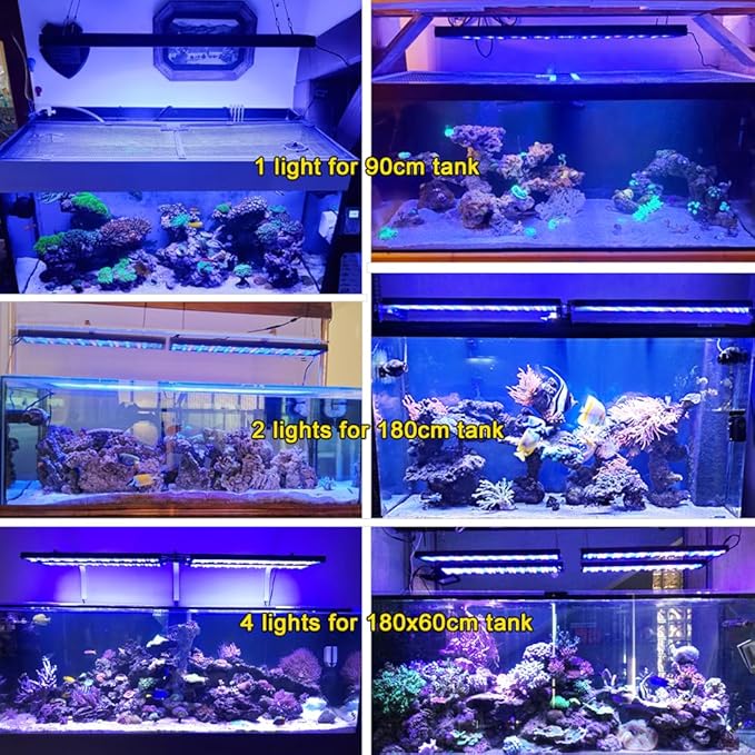 PopBloom H75 WiFi 2PCS Reef Marine LED Light for 180cm 6ft 72inch Saltwater Coral Reef Marine Aquarium Fish Tank, Full Spectrum Programmable 4 Channels, Sunrise Sunset, Lunar Cycle
