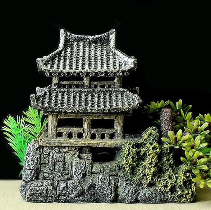 IBWell Classical Lifelike Chinese Landscape Resin Aquarium Castle Decorations Fish Tank Ornaments (Building)