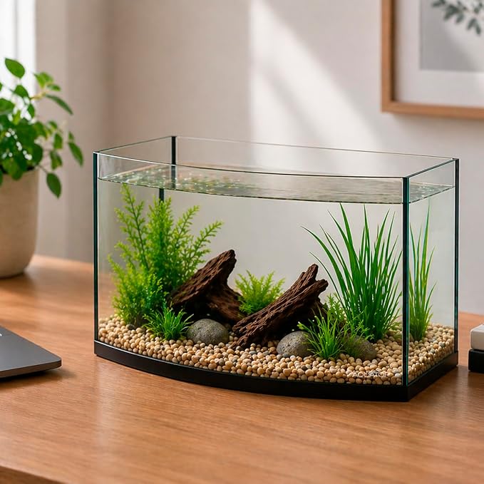 Aquatop EuroStyle Bowfront Aquarium, 3.5-Gallons - Nano Semi-Circle Glass Aquarium, Safe for Freshwater & Saltwater, Desktop Fish Tanks, Panoramic Tank, ES-12